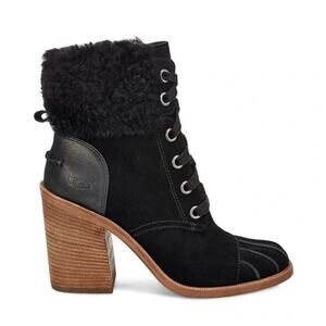 UGG Jaxon Cuffed Lace Up Heeled Ankle Booties Black Size 8